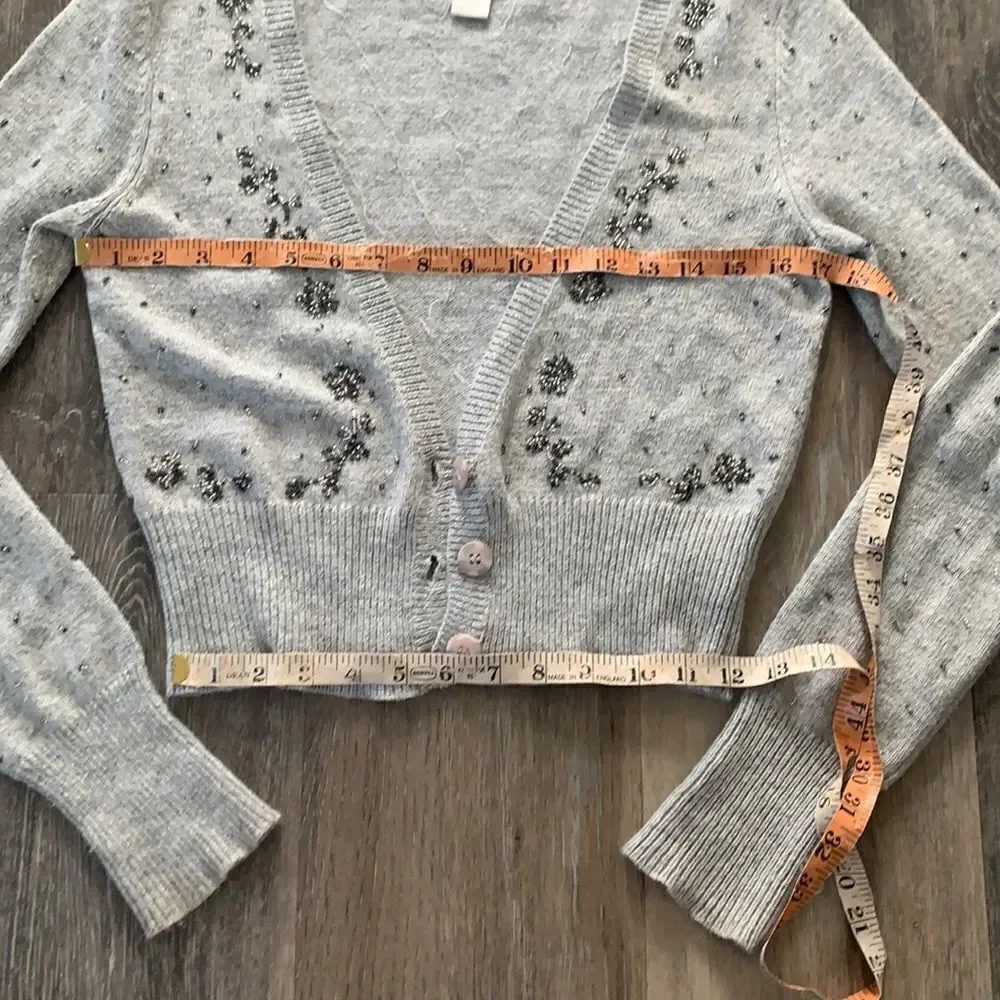 American Eagle Beautiful Beaded Angora Hair Cardigan sz med